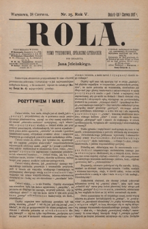 Rola : pismo tygodniowe / pod redakcyą Jana Jeleńskiego R. 5, Nr 25 (6/18 czerwca 1887)