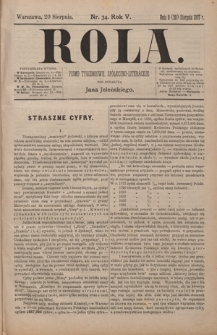 Rola : pismo tygodniowe / pod redakcyą Jana Jeleńskiego R. 5, Nr 34 (8/20 sierpnia 1887)