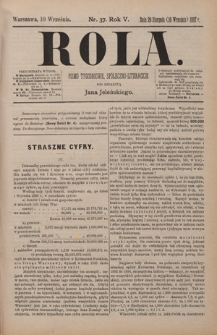 Rola : pismo tygodniowe / pod redakcyą Jana Jeleńskiego R. 5, Nr 37 (29 sierpnia/10 września 1887)