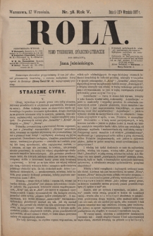 Rola : pismo tygodniowe / pod redakcyą Jana Jeleńskiego R. 5, Nr 38 (5/17 września 1887)