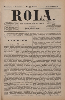 Rola : pismo tygodniowe / pod redakcyą Jana Jeleńskiego R. 5, Nr 39 (12/24 września 1887)