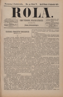 Rola : pismo tygodniowe / pod redakcyą Jana Jeleńskiego R. 5, Nr 41 (26 września/8 października 1887)