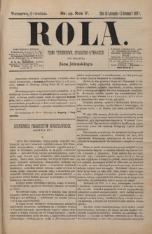 Rola : pismo tygodniowe / pod redakcyą Jana Jeleńskiego R. 5, Nr 49 (21 listopada/3 grudnia 1887)