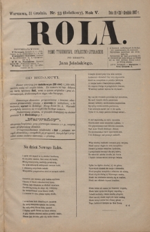 Rola : pismo tygodniowe / pod redakcyą Jana Jeleńskiego R. 5, Nr 53 (19/31 grudnia 1887)