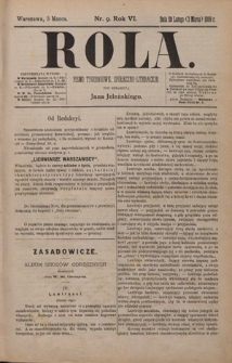 Rola : pismo tygodniowe, społeczno-literackie / pod red. Jana Jeleńskiego R. 6, Nr 9 (20 lutego/3 marca 1888)