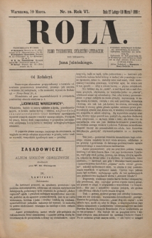 Rola : pismo tygodniowe, społeczno-literackie / pod red. Jana Jeleńskiego R. 6, Nr 10 (27 lutego/10 marca 1888)