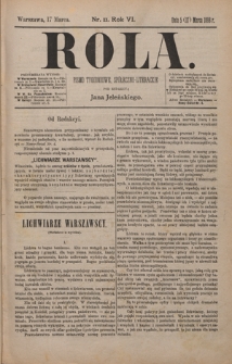 Rola : pismo tygodniowe, społeczno-literackie / pod red. Jana Jeleńskiego R. 6, Nr 11 ( 5/17 marca 1888)