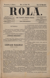Rola : pismo tygodniowe, społeczno-literackie / pod red. Jana Jeleńskiego R. 6, Nr 12 (12/24 marca 1888)