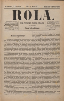 Rola : pismo tygodniowe, społeczno-literackie / pod red. Jana Jeleńskiego R. 6, Nr 14 (26 marca/7 kwietnia 1888)