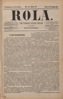 Rola : pismo tygodniowe, społeczno-literackie / pod red. Jana Jeleńskiego R. 6, Nr 17 (16/28 kwietnia 1888)