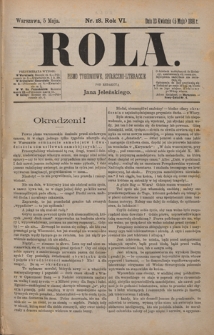 Rola : pismo tygodniowe, społeczno-literackie / pod red. Jana Jeleńskiego R. 6, Nr 18 (23 kwietnia/5 maja 1888)
