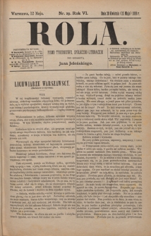 Rola : pismo tygodniowe, społeczno-literackie / pod red. Jana Jeleńskiego R. 6, Nr 19 (30 kwietnia/12 maja 1888)