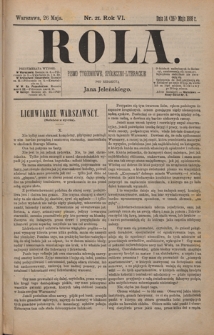 Rola : pismo tygodniowe, społeczno-literackie / pod red. Jana Jeleńskiego R. 6, Nr 21 (14/26 maja 1888)