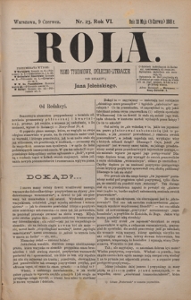 Rola : pismo tygodniowe, społeczno-literackie / pod red. Jana Jeleńskiego R. 6, Nr 23 (28 maja/9 czerwca 1888)