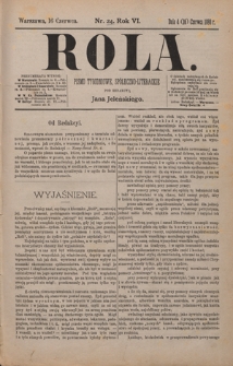 Rola : pismo tygodniowe, społeczno-literackie / pod red. Jana Jeleńskiego R. 6, Nr 24 (4/16 czerwca 1888)