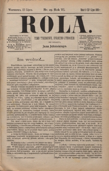 Rola : pismo tygodniowe, społeczno-literackie / pod red. Jana Jeleńskiego R. 6, Nr 29 (9/21 lipca 1888)