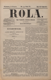 Rola : pismo tygodniowe, społeczno-literackie / pod red. Jana Jeleńskiego R. 6, Nr 34 (13/25 sierpnia 1888)