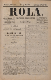 Rola : pismo tygodniowe, społeczno-literackie / pod red. Jana Jeleńskiego R. 6, Nr 35 (20 sierpnia/1 września 1888)