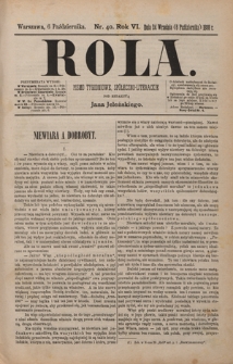 Rola : pismo tygodniowe, społeczno-literackie / pod red. Jana Jeleńskiego R. 6, Nr 40 (24 września/6 października 1888)