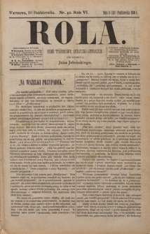 Rola : pismo tygodniowe, społeczno-literackie / pod red. Jana Jeleńskiego R. 6, Nr 42 (8/20 października 1888)