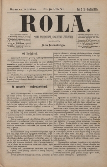 Rola : pismo tygodniowe, społeczno-literackie / pod red. Jana Jeleńskiego R. 6, Nr 50 (3/15 grudnia 1888)