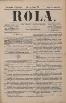 Rola : pismo tygodniowe, społeczno-literackie / pod red. Jana Jeleńskiego R. 6, Nr 51 (10/22 grudnia 1888)