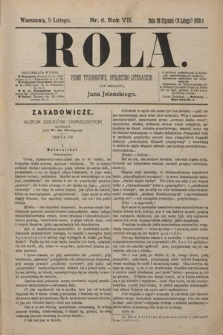 Rola : pismo tygodniowe, społeczno-literackie / pod red. Jana Jeleńskiego R. 7, Nr 6 (28 stycznia/9 lutego 1889)