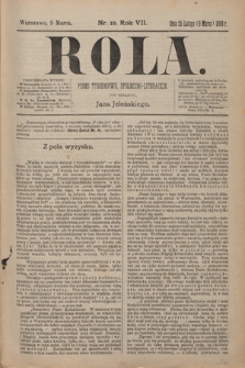 Rola : pismo tygodniowe, społeczno-literackie / pod red. Jana Jeleńskiego R. 7, Nr 10 (25 lutego/9 marca 1889)