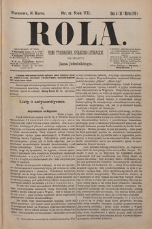 Rola : pismo tygodniowe, społeczno-literackie / pod red. Jana Jeleńskiego R. 7, Nr 11 (4/16 marca 1889)