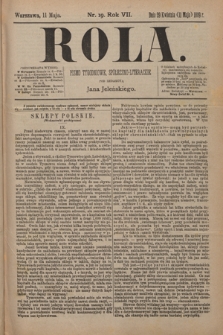 Rola : pismo tygodniowe, społeczno-literackie / pod red. Jana Jeleńskiego R. 7, Nr 19 (29 kwietnia/11 maja 1889)