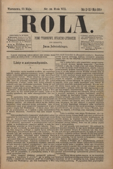 Rola : pismo tygodniowe, społeczno-literackie / pod red. Jana Jeleńskiego R. 7, Nr 21 (13/25 maja 1889)
