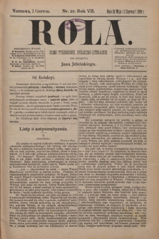 Rola : pismo tygodniowe, społeczno-literackie / pod red. Jana Jeleńskiego R. 7, Nr 22 (20 maja/1 czerwca 1889)
