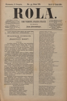 Rola : pismo tygodniowe, społeczno-literackie / pod red. Jana Jeleńskiego R. 7, Nr 35 (19/31 sierpnia 1889)