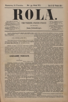 Rola : pismo tygodniowe, społeczno-literackie / pod red. Jana Jeleńskiego R. 7, Nr 39 (16/28 września 1889)