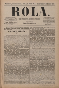 Rola : pismo tygodniowe, społeczno-literackie / pod red. Jana Jeleńskiego R. 7, Nr 40 (23 września/5 października 1889)