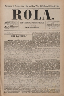 Rola : pismo tygodniowe, społeczno-literackie / pod red. Jana Jeleńskiego R. 7, Nr 41 (30 września/12 października 1889)