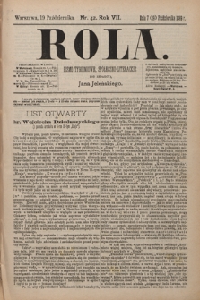 Rola : pismo tygodniowe, społeczno-literackie / pod red. Jana Jeleńskiego R. 7, Nr 42 (7/19 października 1889)