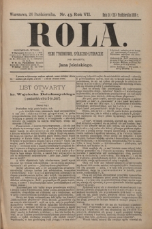 Rola : pismo tygodniowe, społeczno-literackie / pod red. Jana Jeleńskiego R. 7, Nr 43 (14/26 października 1889)