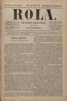 Rola : pismo tygodniowe, społeczno-literackie / pod red. Jana Jeleńskiego R. 7, Nr 45 (28 października/9 listopada 1889)