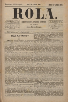 Rola : pismo tygodniowe, społeczno-literackie / pod red. Jana Jeleńskiego R. 7, Nr 46 (4/16 listopada 1889)
