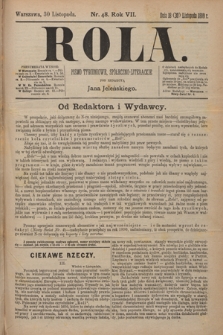 Rola : pismo tygodniowe, społeczno-literackie / pod red. Jana Jeleńskiego R. 7, Nr 48 (18/30 listopada 1889)
