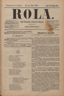 Rola : pismo tygodniowe, społeczno-literackie / pod red. Jana Jeleńskiego R. 7, Nr 51 (9/21 grudnia 1889)
