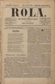 Rola : pismo tygodniowe, społeczno-literackie / pod red. Jana Jeleńskiego R. 8, Nr 1 grudnia 1889/4 stycznia 1890)