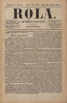 Rola : pismo tygodniowe, społeczno-literackie / pod red. Jana Jeleńskiego R. 8, Nr 2 (30 grudnia 1889/11 stycznia 1890)