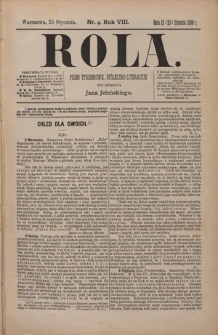 Rola : pismo tygodniowe, społeczno-literackie / pod red. Jana Jeleńskiego R. 8, Nr 4 (13/25 stycznia 1890)