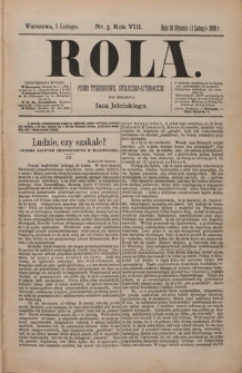 Rola : pismo tygodniowe, społeczno-literackie / pod red. Jana Jeleńskiego R. 8, Nr 5 (20 stycznia/1 lutego 1890)