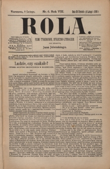 Rola : pismo tygodniowe, społeczno-literackie / pod red. Jana Jeleńskiego R. 8, Nr 6 (28 stycznia/8 lutego 1890)
