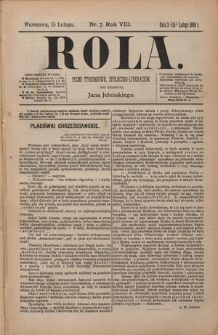 Rola : pismo tygodniowe, społeczno-literackie / pod red. Jana Jeleńskiego R. 8, Nr 7 (3/15 lutego 1890)