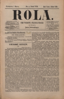 Rola : pismo tygodniowe, społeczno-literackie / pod red. Jana Jeleńskiego R. 8, Nr 9 (17 lutego/1 marca 1890)