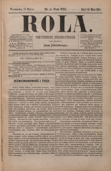 Rola : pismo tygodniowe, społeczno-literackie / pod red. Jana Jeleńskiego R. 8, Nr 11 (3/15 marca 1890)